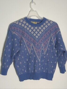 Icewear Womens Sweater Iceland 100% Wool Vintage 80s Fair Isle Nordic Blue Small